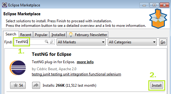 Install TestNG - Search Eclipse Marketplace