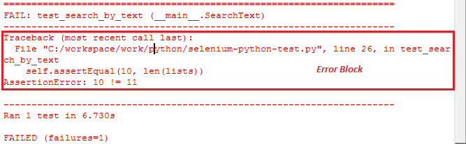Print Error Text in Selenium Python Test Case