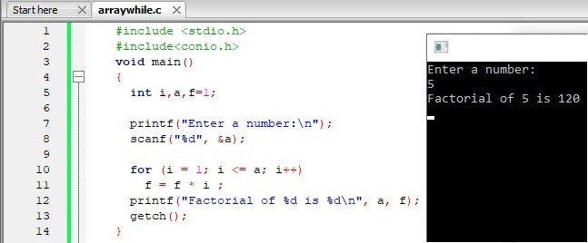 C For Loop Program-1 Output
